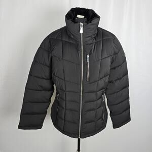 Calvin Klein Sorona Aura Puffer Jacket Women's XL Black Hooded EUC